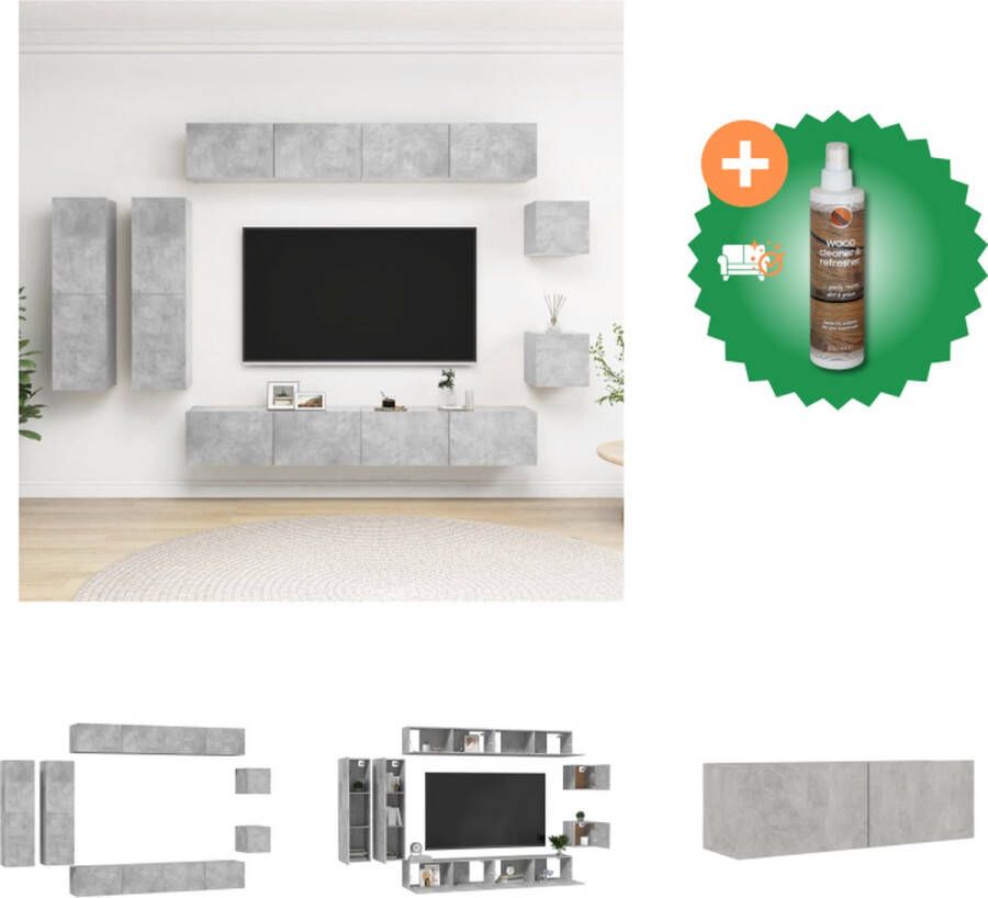 VidaXL Televisiemeubelset Betongrijs 4x 100 x 30 x 30 cm 2x 30.5 x 30 x 110 cm 2x 30.5 x 30 x 30 cm Kast Inclusief Houtreiniger en verfrisser