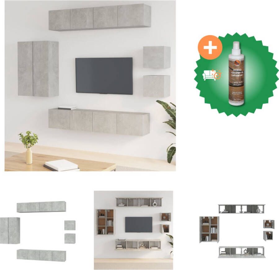 VidaXL Televisiemeubelset betongrijs 4x 80 x 30 x 30 cm 2x 30.5 x 30 x 90 cm 2x 30.5 x 30 x 30 cm Kast Inclusief Houtreiniger en verfrisser