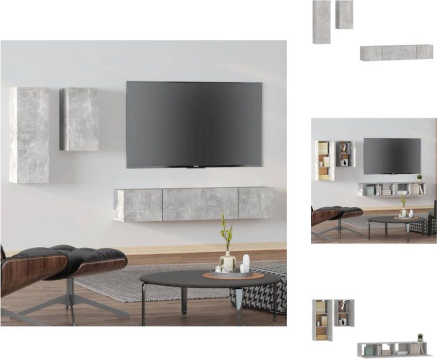 VidaXL Televisiemeubelset Betongrijs Klassiek design Wandgemonteerde functie Hoge kwaliteit hout Voldoende opbergruimte Inclusief montagehandleiding Kast