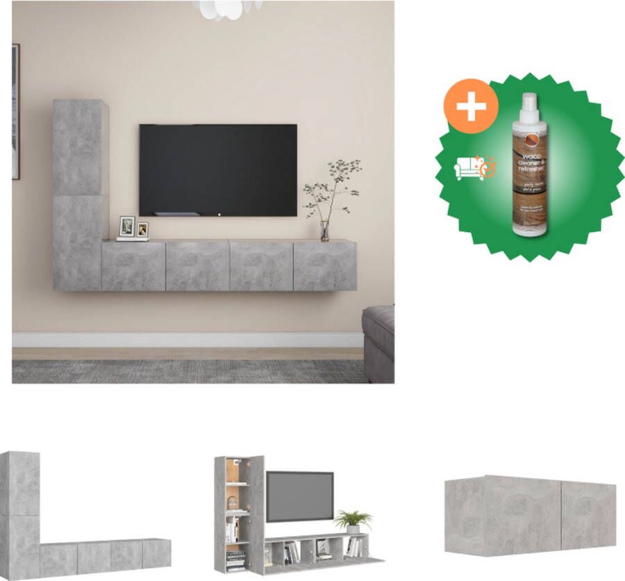 VidaXL TV-meubelset betongrijs spaanplaat 4-delige wandmontage 2x 30.5x30x60cm en 2x 60x30x30cm stereokasten Kast Inclusief Houtreiniger en verfrisser - Foto 6