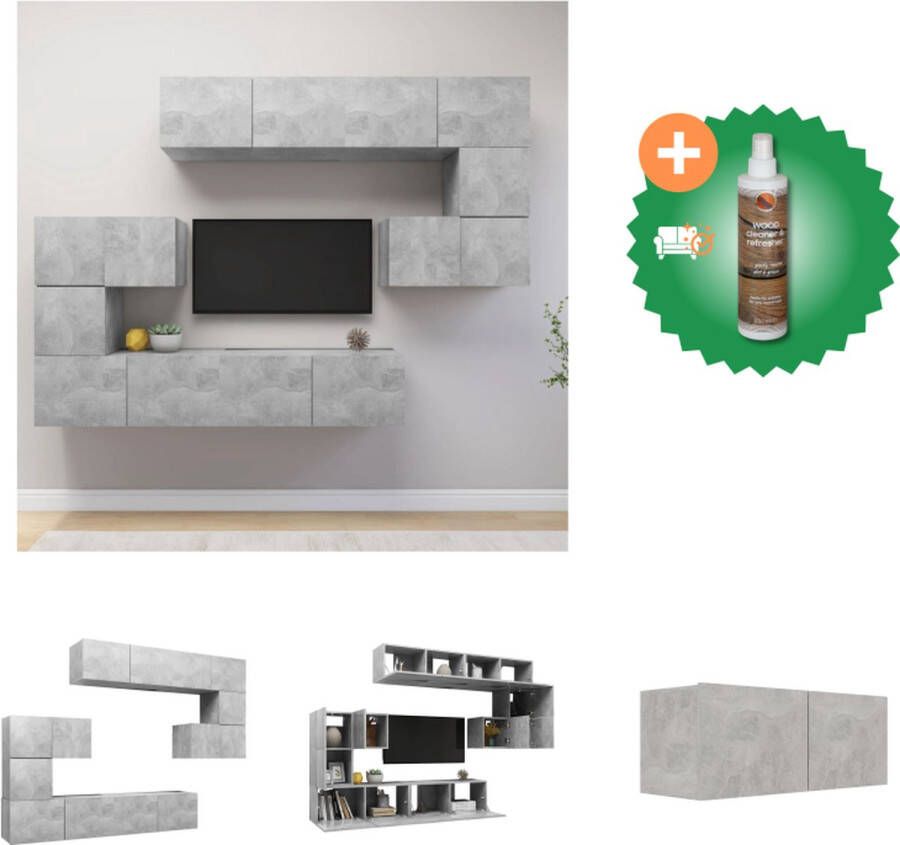 VidaXL Televisiemeubelset Betongrijs Spaanplaat Montage vereist 4x 80x30x30cm 2x 60x30x30cm 2x 30.5x30x30cm Kast Inclusief Houtreiniger en verfrisser