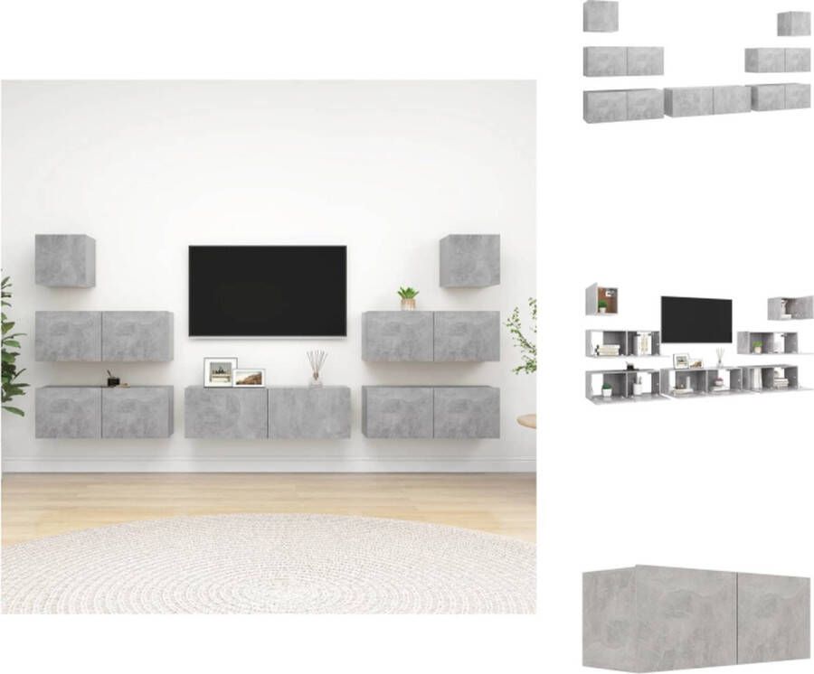 VidaXL televisiemeubelset betongrijs spaanplaat wandmontage 80x30x30cm 100x30x30cm 30.5x30x30cm Kast