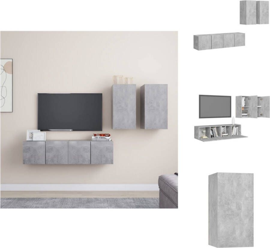 VidaXL TV-meubelset betongrijs spaanplaat 4-delige wandmontage 2x 30.5x30x60cm en 2x 60x30x30cm stereokasten Kast - Foto 2
