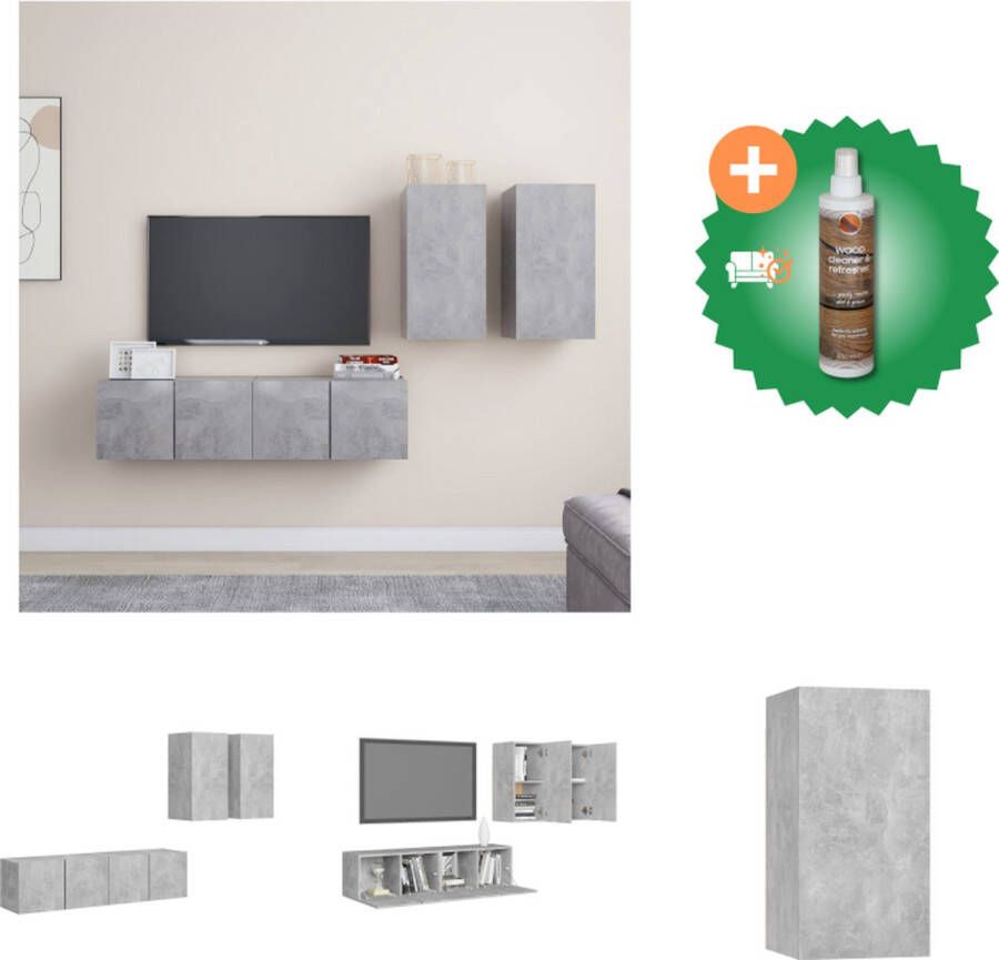 VidaXL TV-meubelset betongrijs spaanplaat 4-delige wandmontage 2x 30.5x30x60cm en 2x 60x30x30cm stereokasten Kast Inclusief Houtreiniger en verfrisser - Foto 3