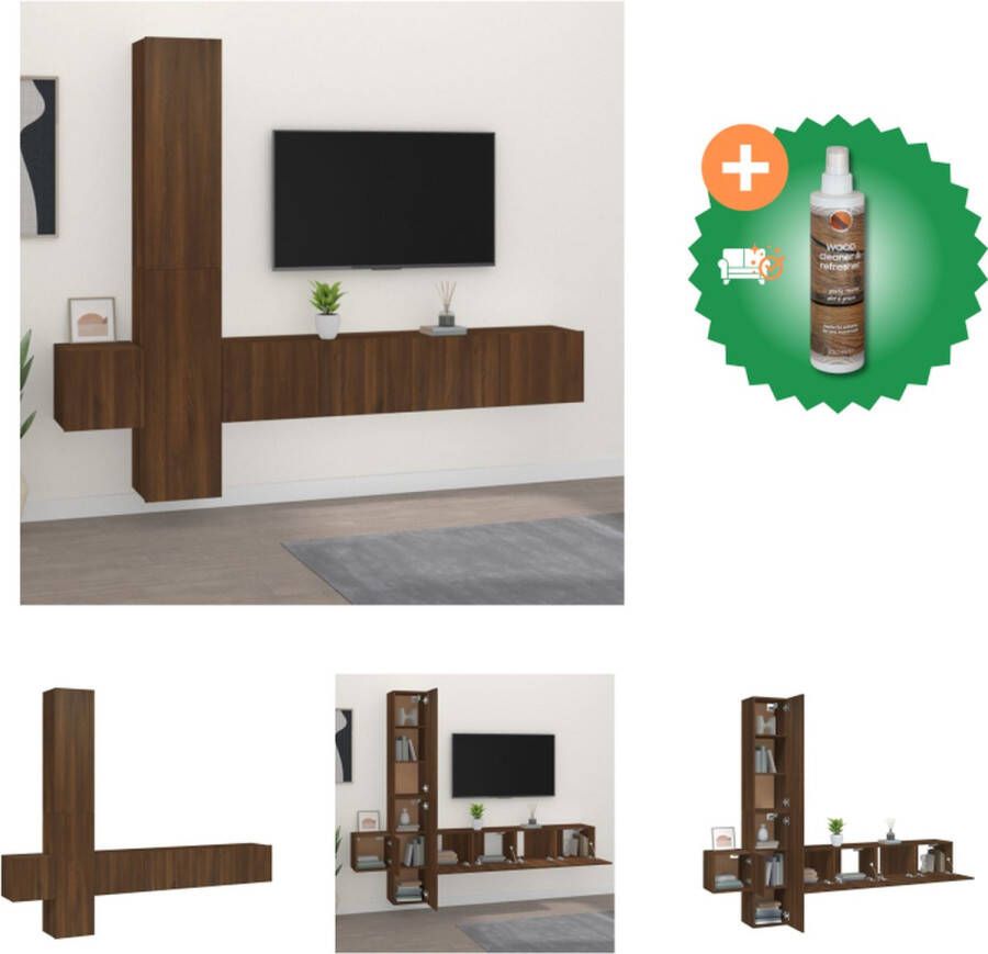 VidaXL TV-meubelset Bruineiken 2x 57 x 34.5 x 40 cm 2x 40 x 34.5 x 80 cm 1x 40 x 34.5 x 60 cm Kast Inclusief Houtreiniger en verfrisser