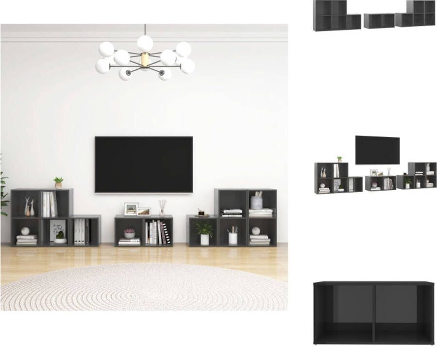 VidaXL Televisiemeubelset Classic TV-meubel 37 x 35 x 37 cm Hoogglans grijs Kast