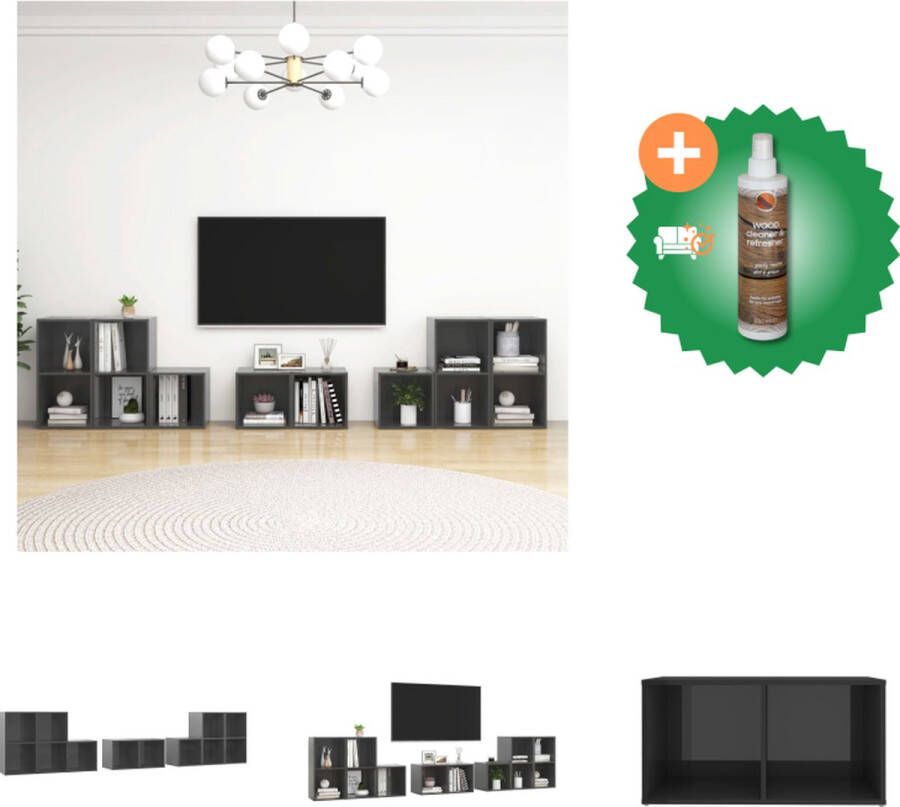 VidaXL Televisiemeubelset Classic TV-meubel 37 x 35 x 37 cm Hoogglans grijs Kast Inclusief Houtreiniger en verfrisser