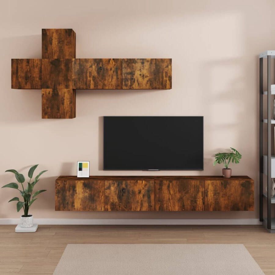 VidaXL Tv-kast Tv-kasten Tv-meubel Hifi-meubel 7-delige Tv-meubelset bewerkt hout gerookt eikenkleurig - Foto 2