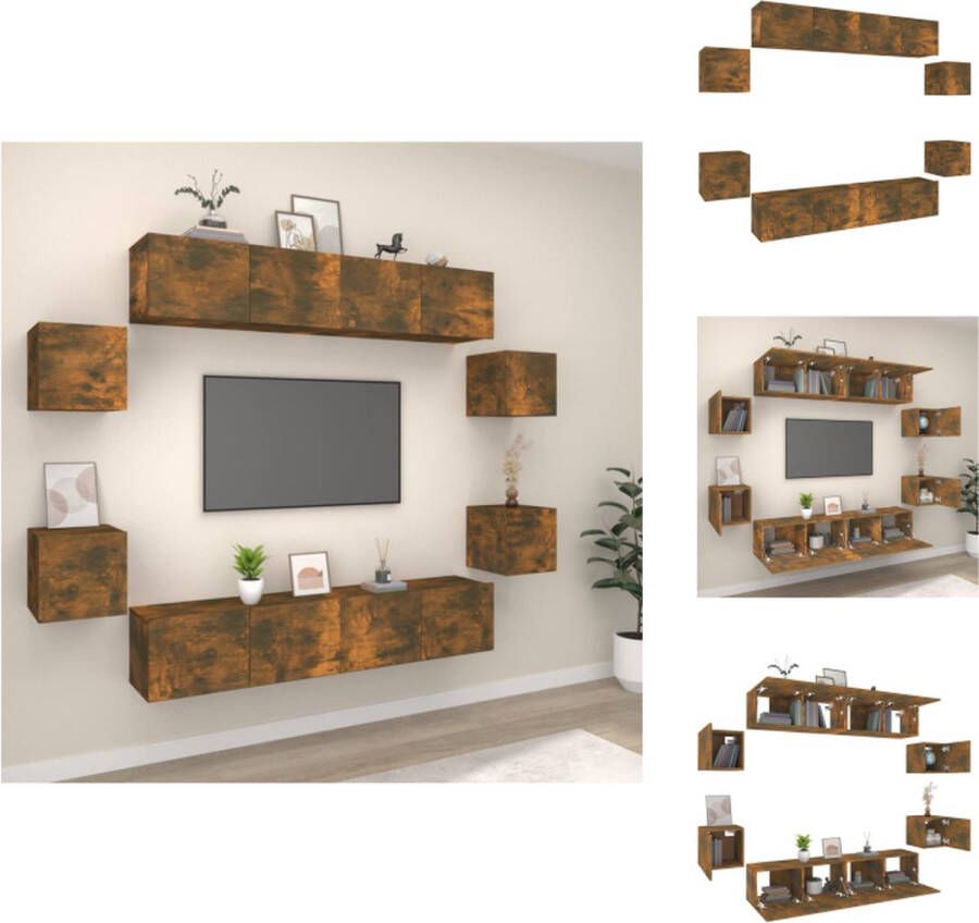 VidaXL Tv-kast Tv-kasten Tv-meubel Hifi-meubel 8-delige Tv-meubelset bewerkt hout gerookt eikenkleurig - Foto 2