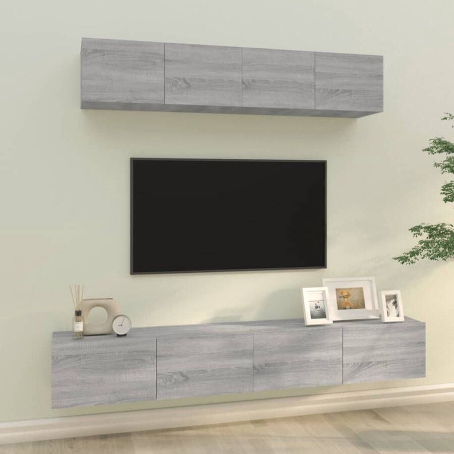 VidaXL Tv-kast Tv-kasten Tv-meubel Hifi-meubel 4-delige Tv-meubelset bewerkt hout grijs sonoma eikenkleurig - Foto 2