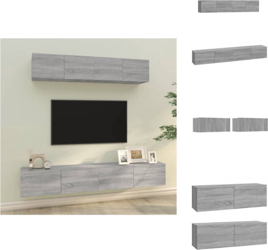 VidaXL Tv-kast Tv-kasten Tv-meubel Hifi-meubel 4-delige Tv-meubelset bewerkt hout grijs sonoma eikenkleurig
