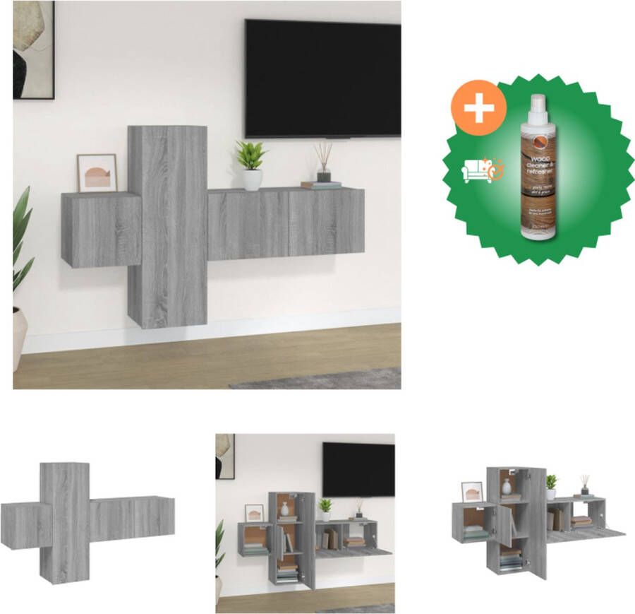 VidaXL Televisiemeubelset Grijs Sonoma Eiken 80 x 30 x 30 cm 30.5 x 30 x 90 cm 30.5 x 30 x 30 cm Kast Inclusief Houtreiniger en verfrisser - Foto 5