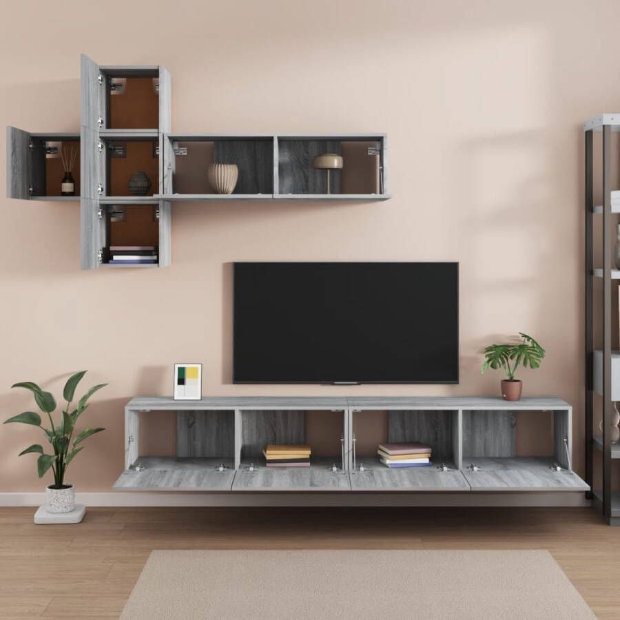 VidaXL Televisiemeubelset Grijs Sonoma Eiken Wandgemonteerde TV-Kasten 4x 30.5 x 30 x 30 cm + 3x 100 x 30 x 30 cm Kast - Foto 2