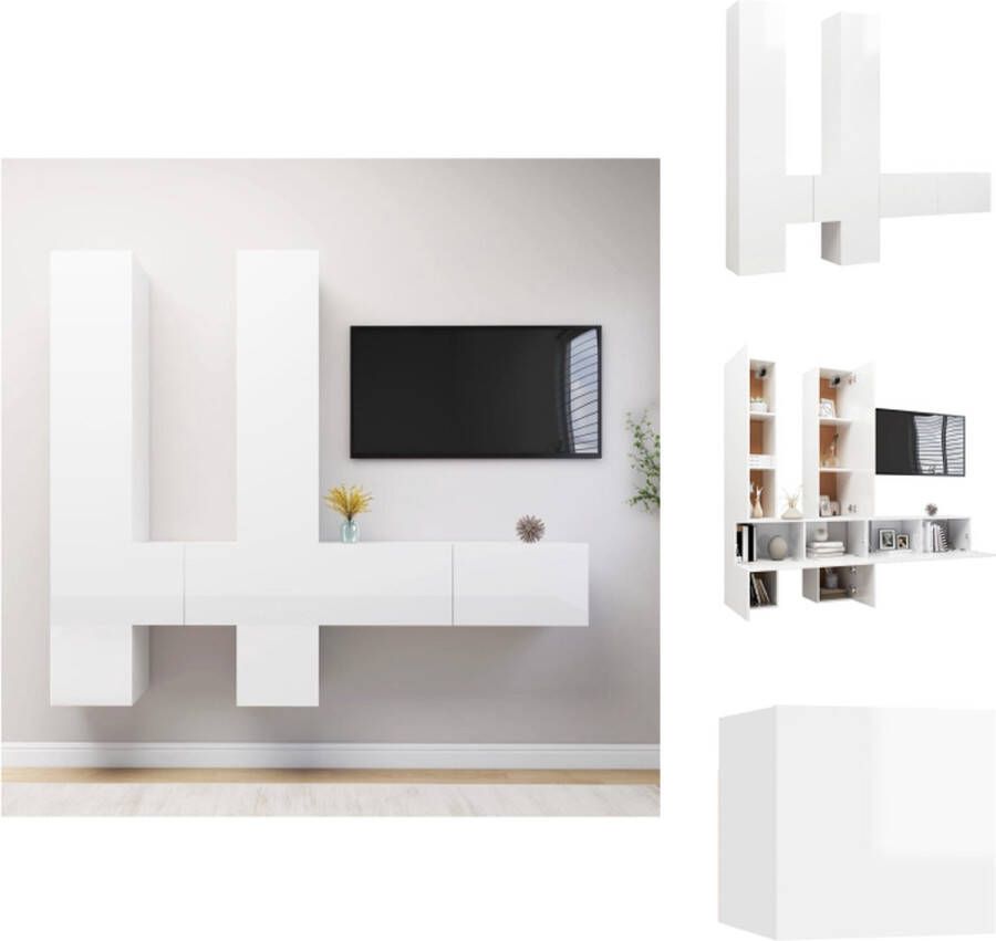 VidaXL Televisiemeubelset Hangend Hoogglans Wit 30.5 x 30 x 30 cm 30.5 x 30 x 110 cm 100 x 30 x 30 cm Spaanplaat Montage vereist Kast