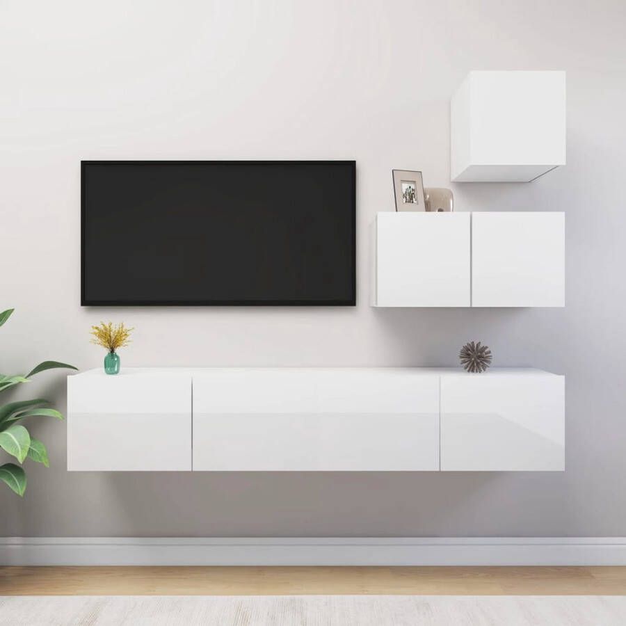 VidaXL Televisiemeubelset Hangend Hoogglans Wit Spaanplaat Hifi 30.5x30x30cm 60x30x30cm 80x30x30cm Kast