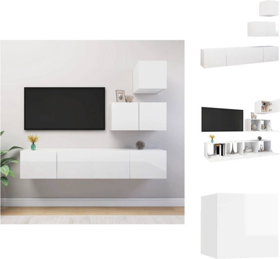 vidaXL Televisiemeubelset Hangend Hoogglans Wit Spaanplaat Hifi 30.5x30x30cm 60x30x30cm 80x30x30cm Kast
