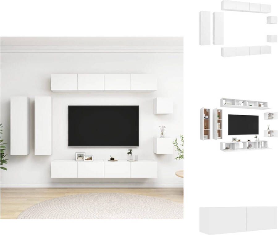 VidaXL Televisiemeubelset Hangend Hout Verschillende Vakken Wit 4x 100x30x30cm 2x 30.5x30x110cm 2x 30.5x30x30cm Kast