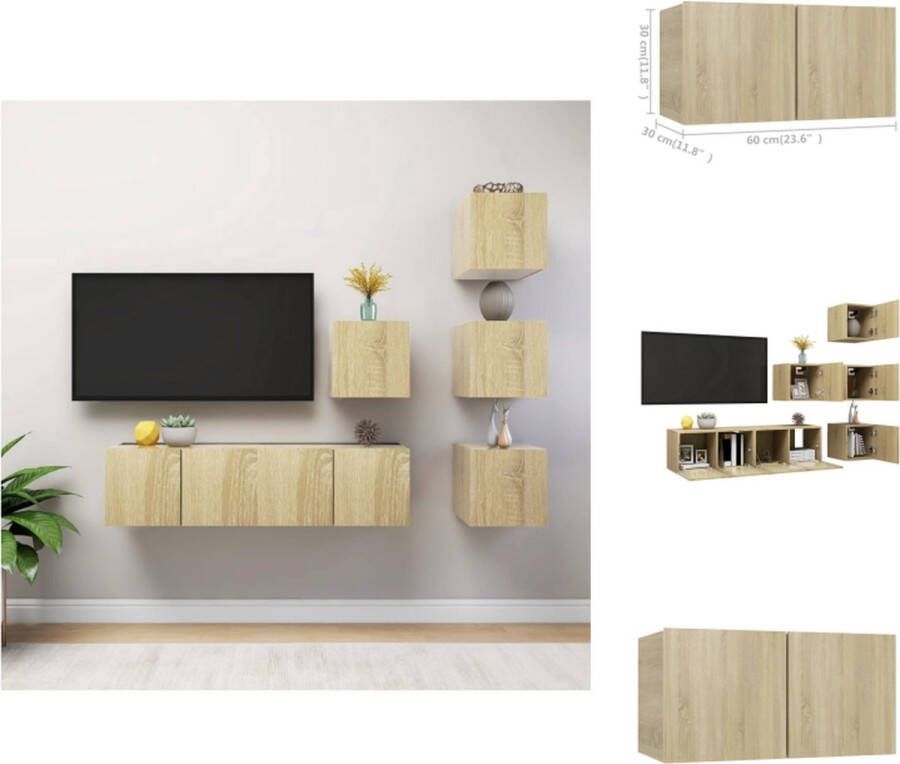 VidaXL Televisiemeubelset Hangend Sonoma eiken 4x 30.5x30x30cm 2x 60x30x30cm Kast