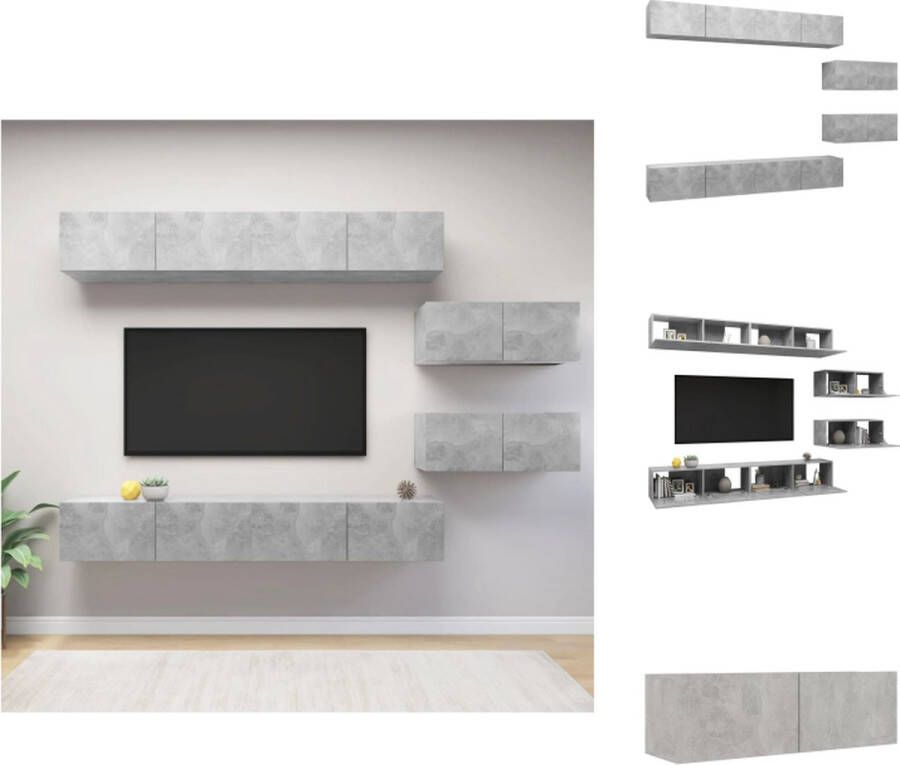 VidaXL televisiemeubelset Hangend spaanplaat betongrijs 4x100x30x30 cm + 2x80x30x30 cm eenvoudig te reinigen Kast - Foto 1