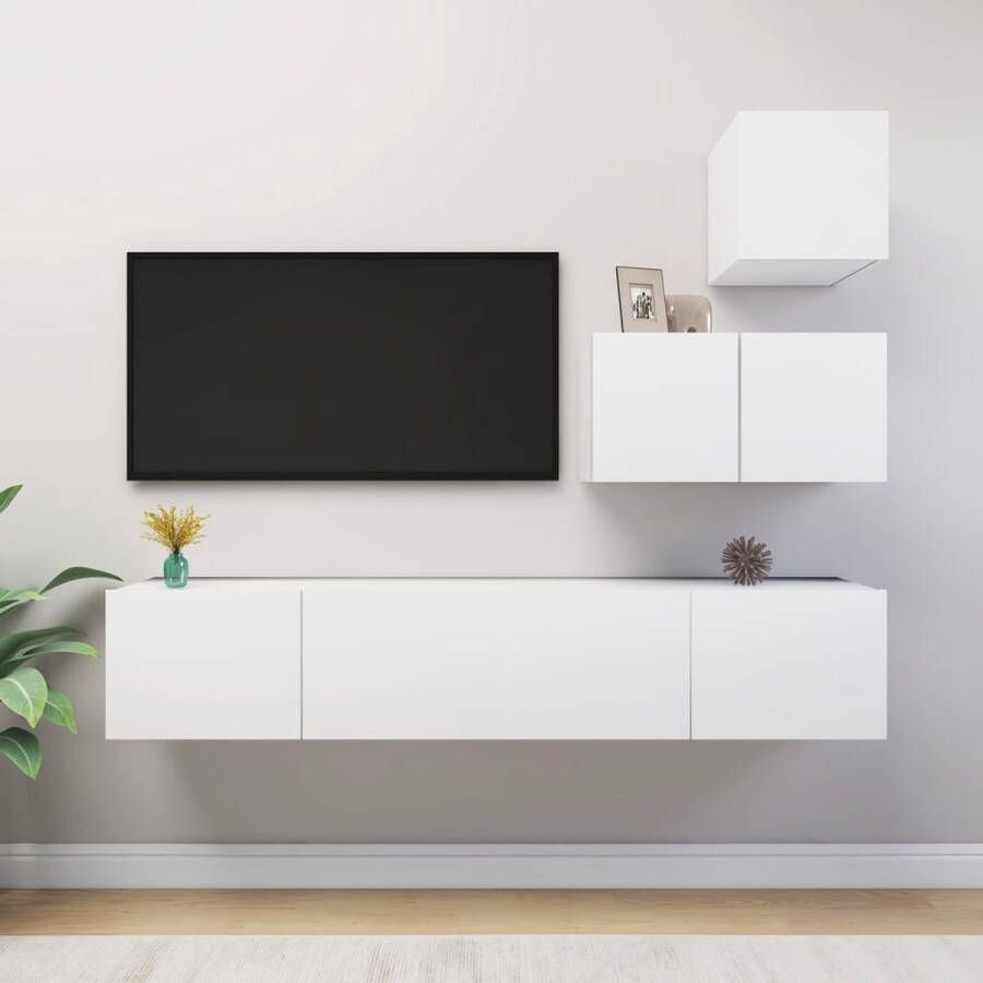 VidaXL Tv-kastenset Tv-kastensets Tv-kasten Tv-meubelset 4-delige Tv-meubelset bewerkt hout wit - Foto 2