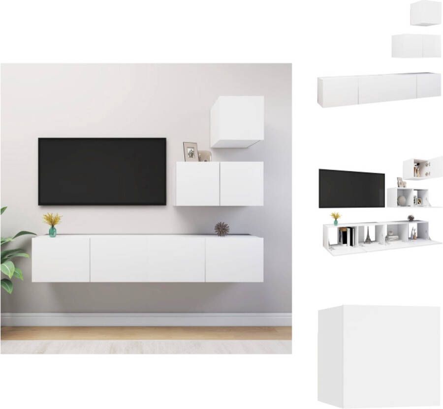 VidaXL Tv-kastenset Tv-kastensets Tv-kasten Tv-meubelset 4-delige Tv-meubelset bewerkt hout wit