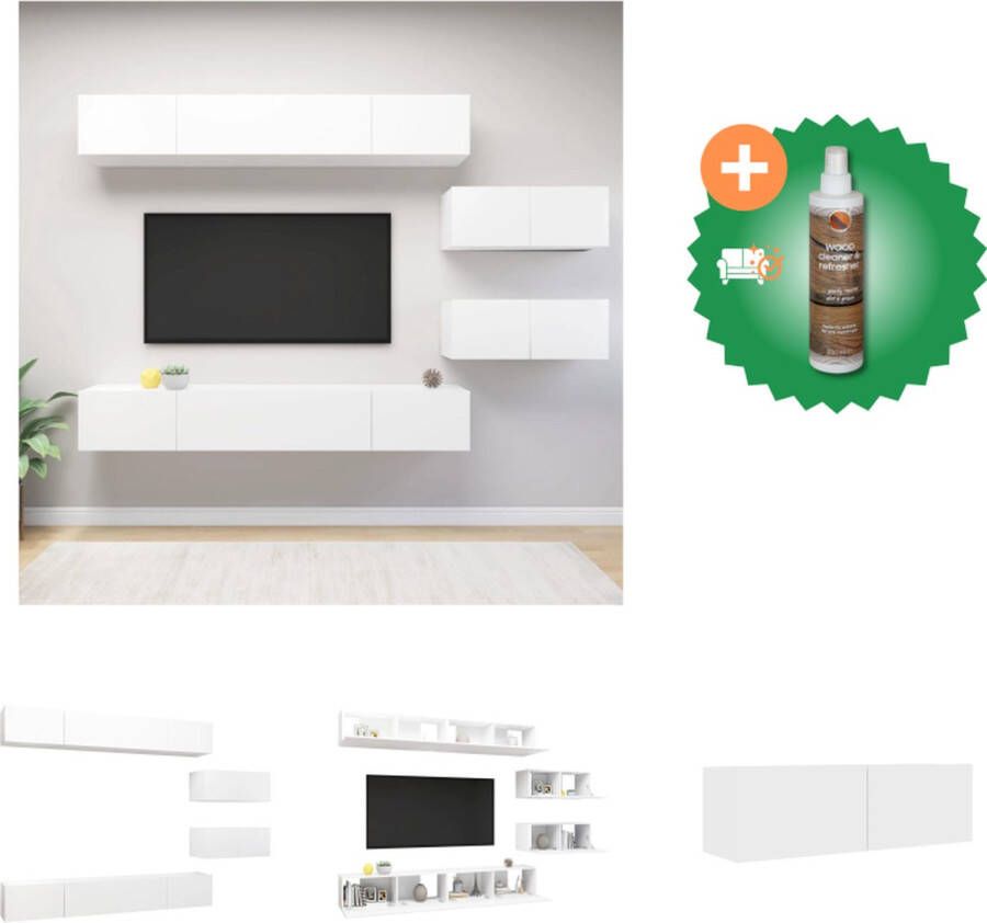 VidaXL Televisiewandmeubel naam Tv-meubelset- aantal meubels hoofdmeubel Kleur- wit Materiaal- spaanplaat Kast Inclusief Houtreiniger en verfrisser - Foto 2
