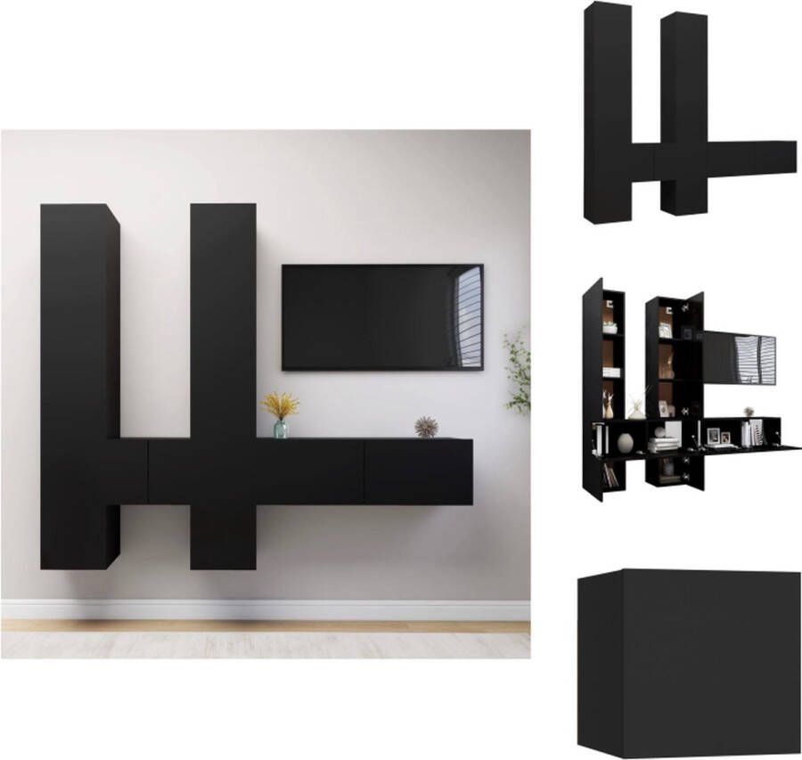 VidaXL Televisiemeubelset Hangend Spaanplaat Zwart 30.5 x 30 x 30 cm 30.5 x 30 x 110 cm 100 x 30 x 30 cm Kast