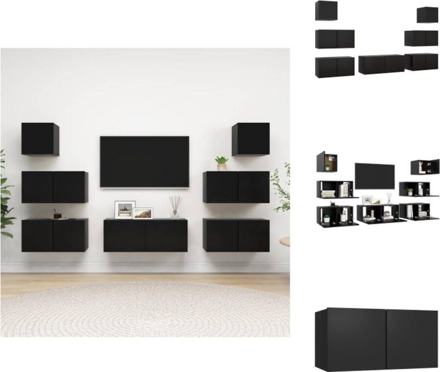 VidaXL Tv-kastenset Tv-kastensets Tv-kasten Tv-meubelset 7-delige Tv-meubelset bewerkt hout zwart