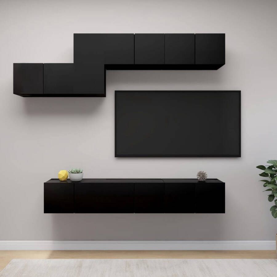 VidaXL Televisiemeubelset Hangend Spaanplaat Zwart 7-delige set Montage vereist Kast