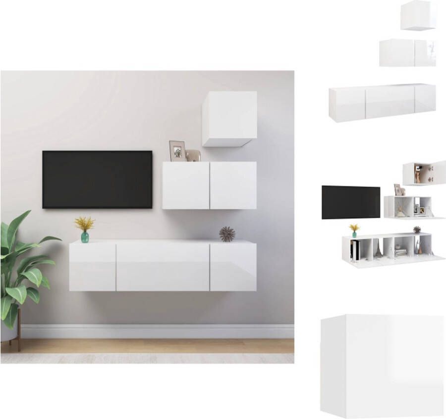 VidaXL Televisiemeubelset Hifi-kasten Montage vereist Hoogglans wit 1x 30.5x30x30cm 3x 60x30x30cm Stevig en duurzaam Vochtig reinigen Kast