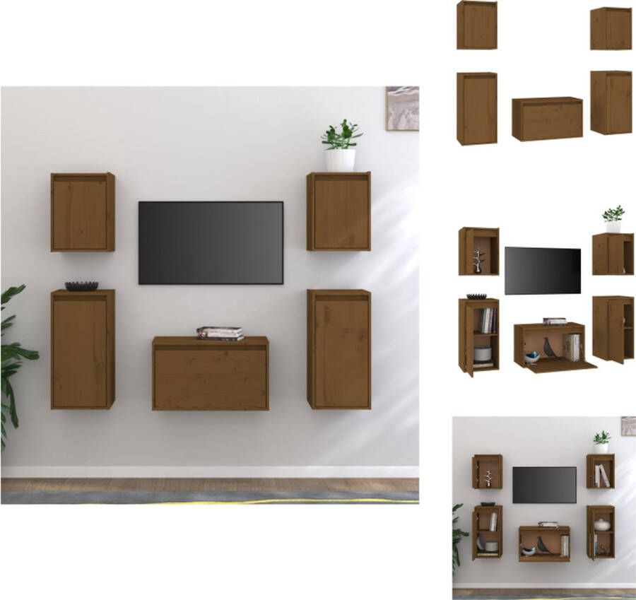 VidaXL Tv-kast Tv-kasten Tv-meubel Hifi-meubel Tv-meubelen 5 st massief grenenhout honingbruin - Foto 3