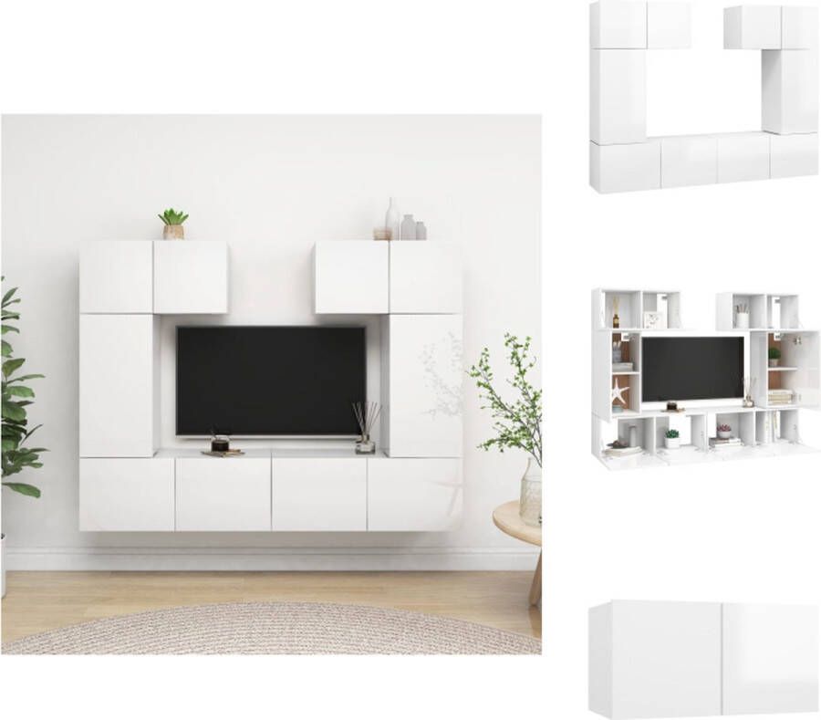 VidaXL Televisiemeubelset Hoogglans wit Spaanplaat 60x30x30 cm Stereokasten Wandmontage Kast