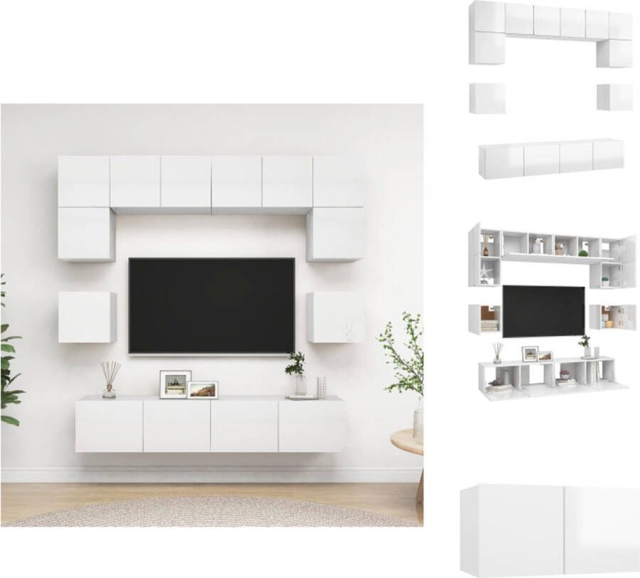 VidaXL Tv-kastenset Tv-kastensets Tv-kasten Tv-meubelset 8-delige Tv-meubelset bewerkt hout hoogglans wit