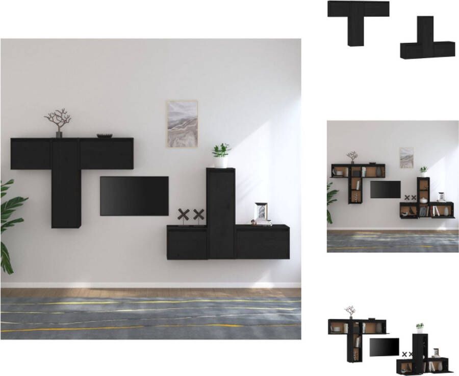 VidaXL Televisiemeubelset klassiek design massief grenenhout zwart 45x30x35cm 30x30x100cm 60x30x35cm Kast
