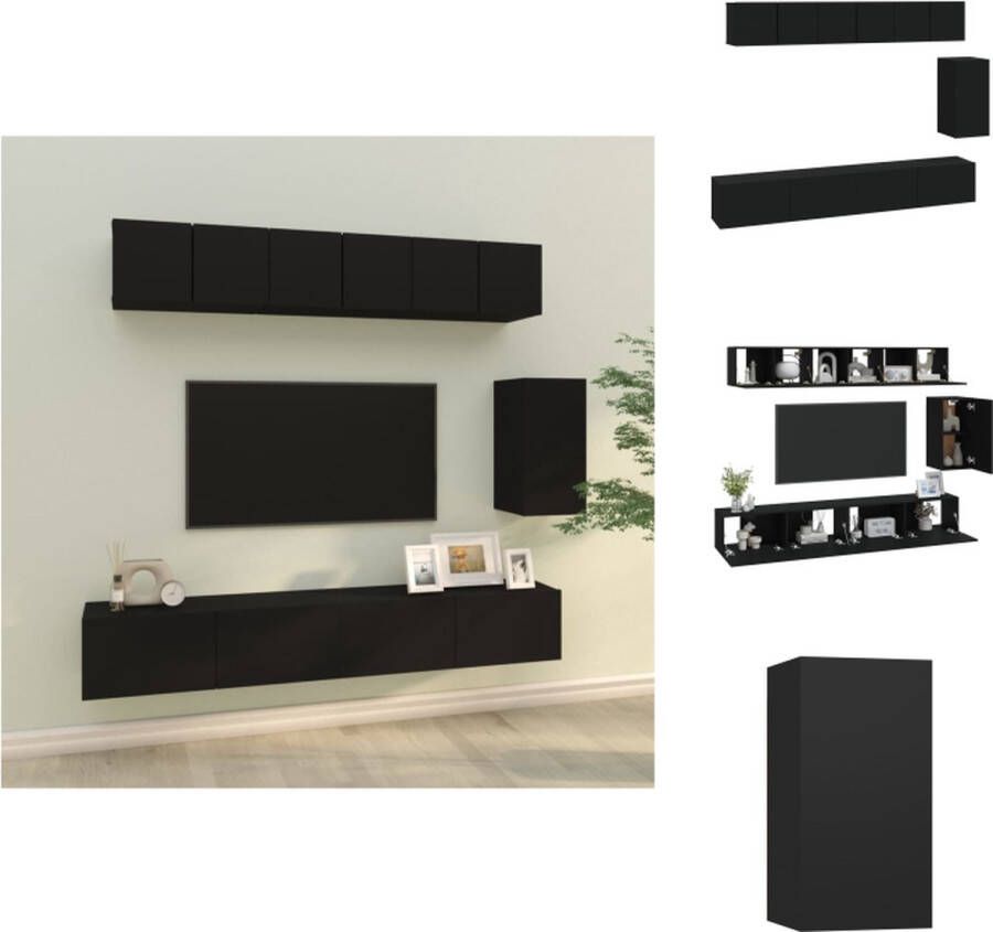 VidaXL Televisiemeubelset Klassiek Design Stevig Bewerkt Hout Voldoende Opbergruimte Wandgemonteerd Kleur- Zwart 3x 60x30x30 cm 1x 30.5x30x60 cm 2x 100x30x30 cm Kast - Foto 2