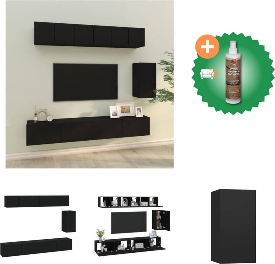 VidaXL Televisiemeubelset Klassiek Design Stevig Bewerkt Hout Voldoende Opbergruimte Wandgemonteerd Kleur- Zwart 3x 60x30x30 cm 1x 30.5x30x60 cm 2x 100x30x30 cm Kast Inclusief Houtreiniger en verfrisser - Foto 5