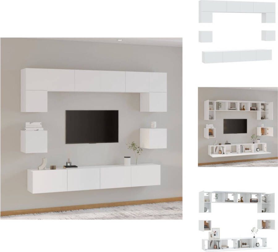 vidaXL Televisiemeubelset Klassiek design Wandgemonteerd Voldoende opbergruimte Wit Materiaal- bewerkt hout 2x 60x30x30cm 2x 80x30x30cm 2x 100x30x30cm 2x 30.5x30x30cm Kast