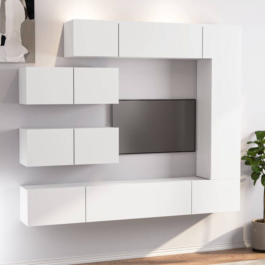 VidaXL Televisiemeubelset Klassiek Design Wandgemonteerde functie Wit Hoge Kwaliteit Voldoende opbergruimte 4x 80x30x30cm 1x 30.5x30x110cm 2x 100x30x30cm Kast - Foto 3