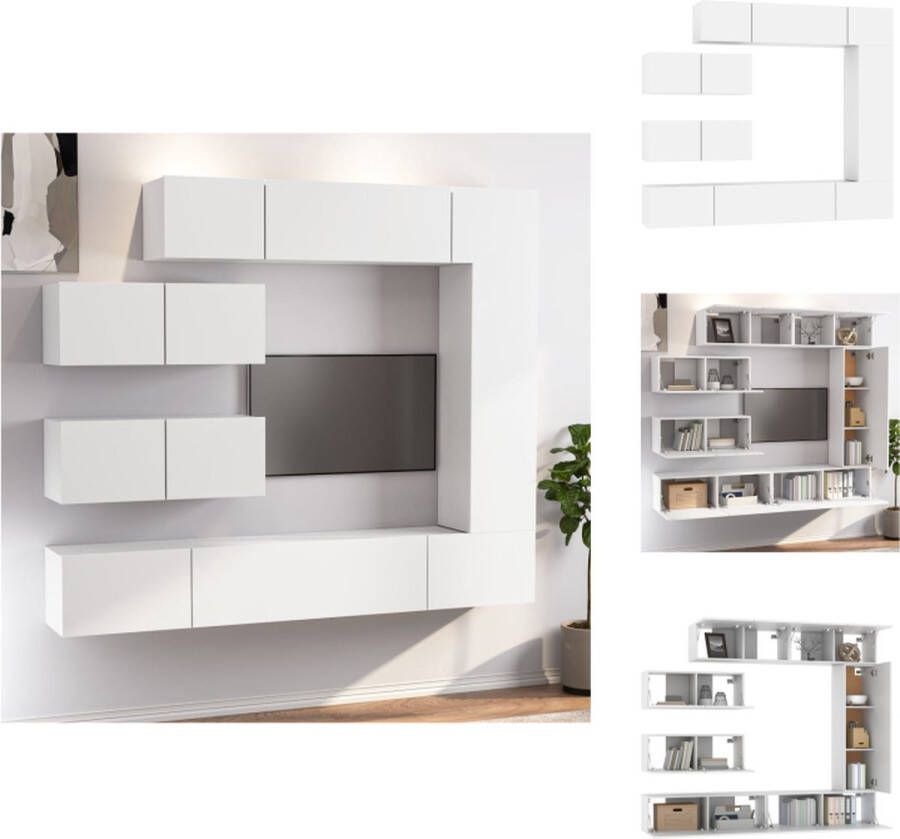 VidaXL Televisiemeubelset Klassiek Design Wandgemonteerde functie Wit Hoge Kwaliteit Voldoende opbergruimte 4x 80x30x30cm 1x 30.5x30x110cm 2x 100x30x30cm Kast - Foto 2
