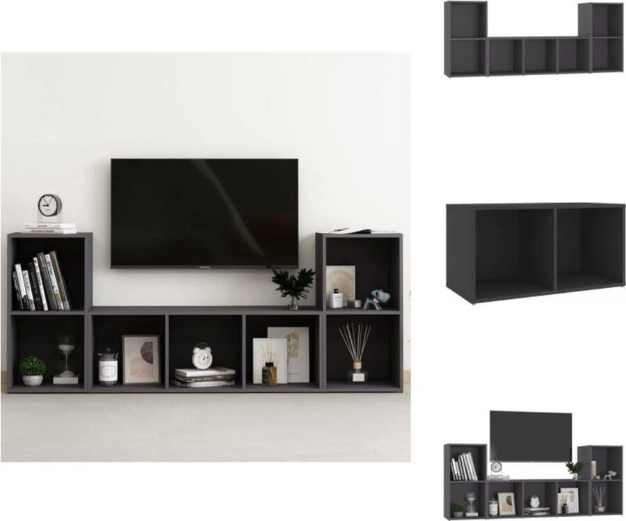 VidaXL Televisiemeubelset Klassiek Grijs Spaanplaat 2x 72x35x36.5cm 1x 107x35x37cm Kast