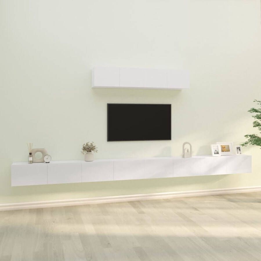 VidaXL Televisiemeubelset Klassiek Wandgemonteerd Hoogglans wit 4x 100x30x30cm 2x 80x30x30cm Kast