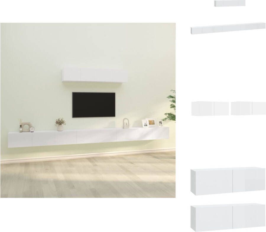 vidaXL Televisiemeubelset Klassiek Wandgemonteerd Hoogglans wit 4x 100x30x30cm 2x 80x30x30cm Kast
