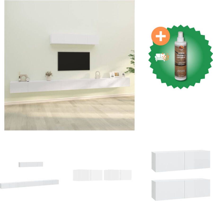 VidaXL Televisiemeubelset Klassiek Wandgemonteerd Hoogglans wit 4x 100x30x30cm 2x 80x30x30cm Kast Inclusief Houtreiniger en verfrisser