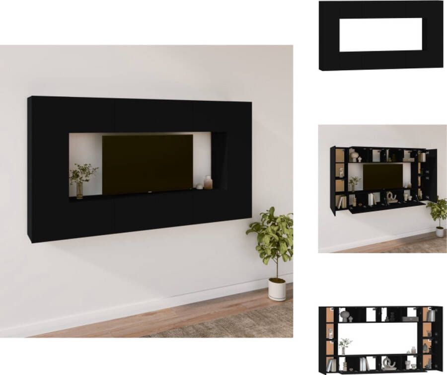 VidaXL Tv-kast Tv-kasten Tv-meubel Hifi-meubel 8-delige Tv-meubelset bewerkt hout zwart