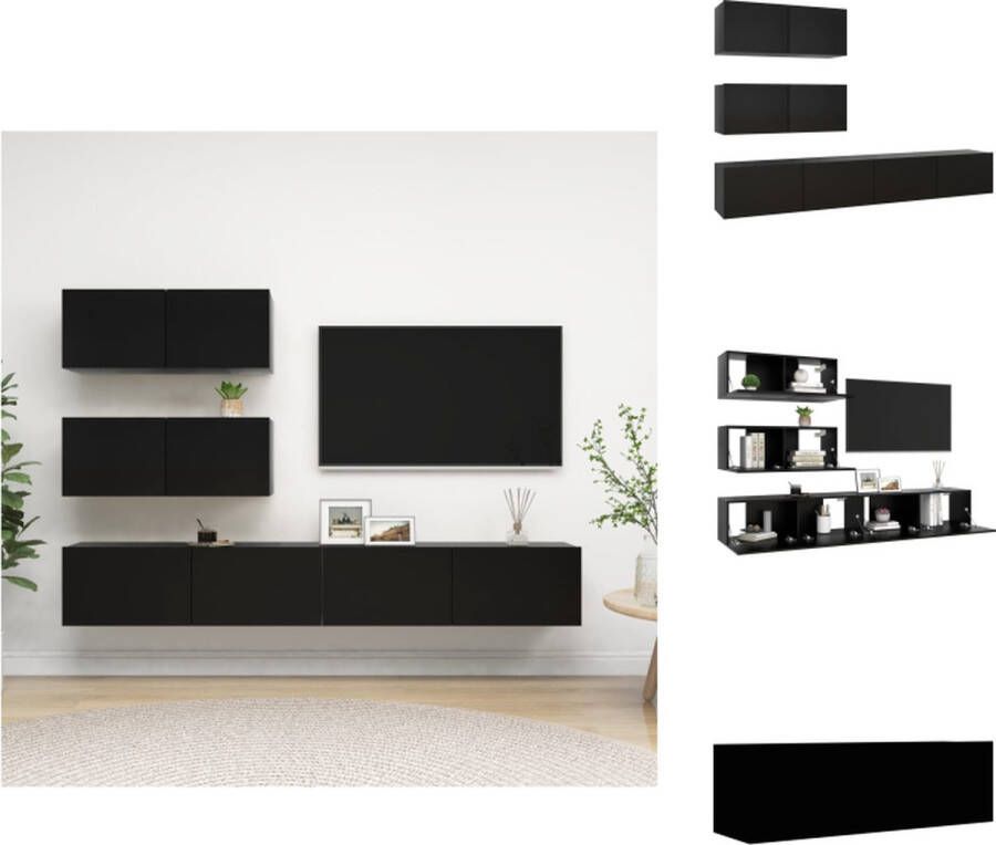 VidaXL Tv-kastenset Tv-kastensets Tv-kasten Tv-meubelset 4-delige Tv-meubelset bewerkt hout zwart