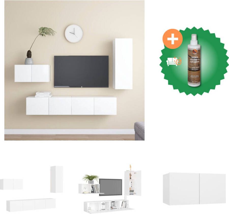 VidaXL Televisiemeubelset niet vermeld Tv-meubel Set van 4 Kleur- wit Materiaal- spaanplaat Maten- 60x30x30 cm 30.5x30x90 cm 80x30x30 cm Kast Inclusief Houtreiniger en verfrisser - Foto 4