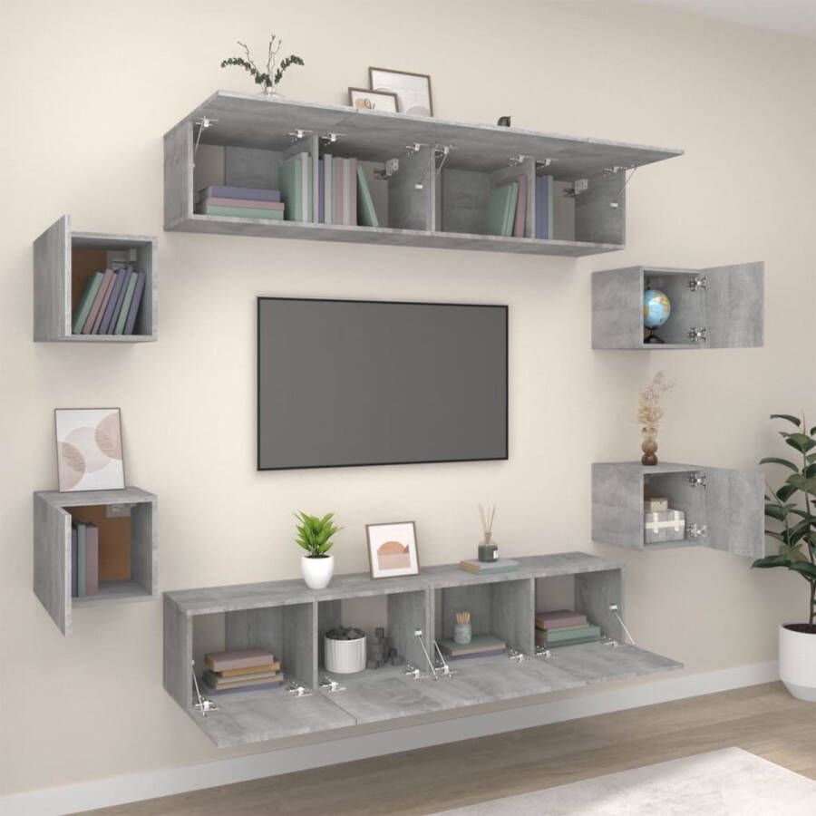 VidaXL Tv-kast Tv-kasten Tv-meubel Hifi-meubel 8-delige Tv-meubelset bewerkt hout grijs sonoma eikenkleurig - Foto 2