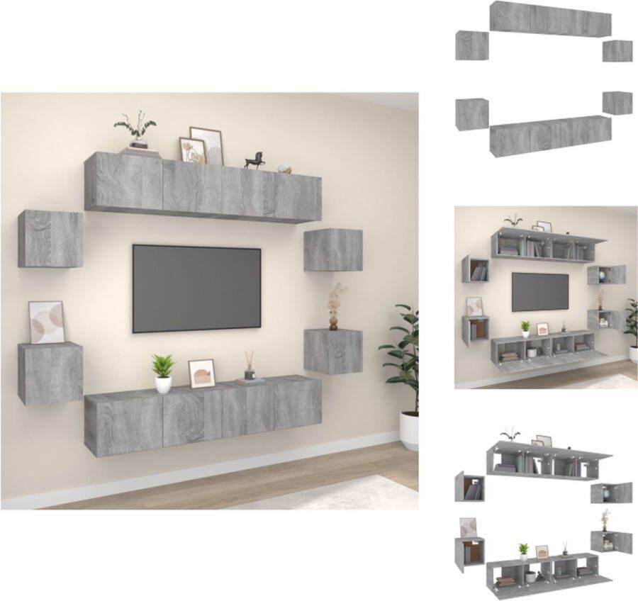 VidaXL Tv-kast Tv-kasten Tv-meubel Hifi-meubel 8-delige Tv-meubelset bewerkt hout grijs sonoma eikenkleurig