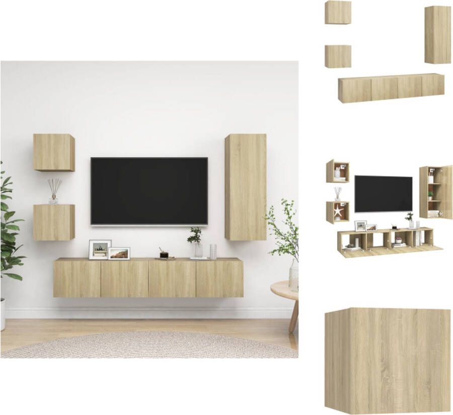 vidaXL Televisiemeubelset Sonoma eiken Wandbevestiging 1x 30.5x30x90cm 2x 80x30x30cm 2x 30.5x30x30cm Kast