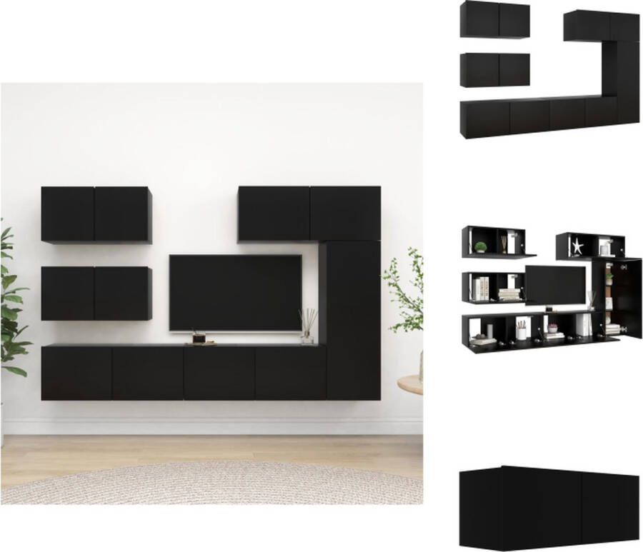 VidaXL Televisiemeubelset Spaanplaat Zwart 3x 80x30x30cm + 1x 30.5x30x90cm + 2x 60x30x30cm Kast